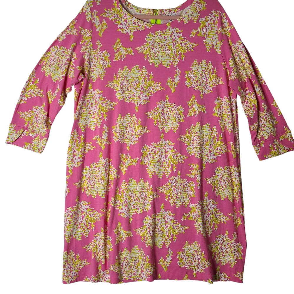 Crown & Ivy Beachy Pink Lime & White Coral Reef Print Dress Size XL - Picture 3 of 10